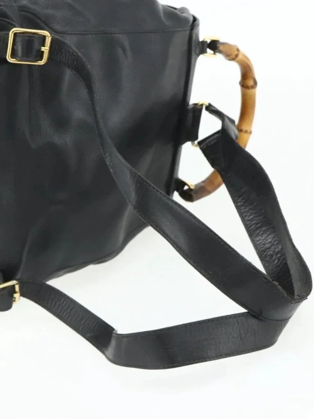 GUCCI Bamboo Backpack Leather Black Gold 003 1998 0016 Auth 176041